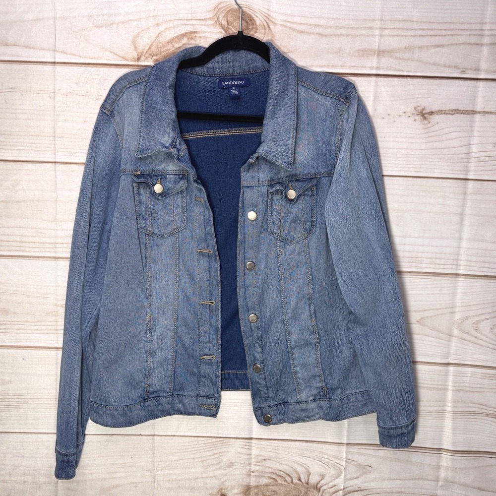 Bandolino Womens XL Blue Denim Jacket Stretch Cotton Button Front Medium Wash